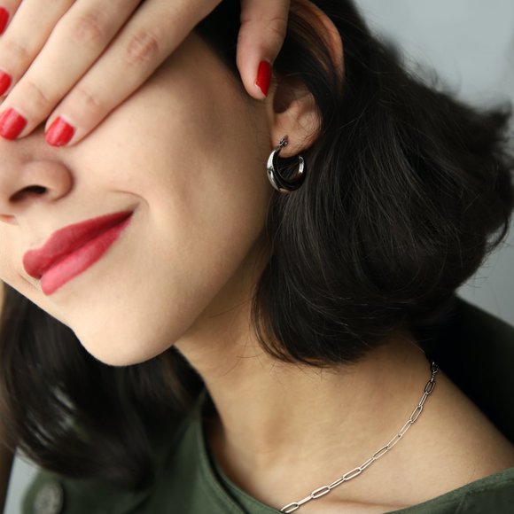 Chunky Hoop Silver Earrings - Picture 1 of 7